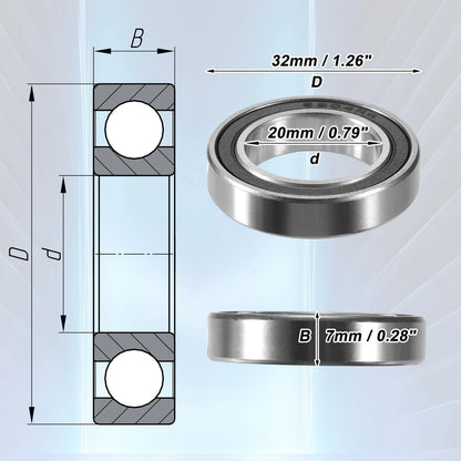 5 Pcs Bearing 20x32x7mm Double Rubber Shield Auto Deep Groove Ball Bearings