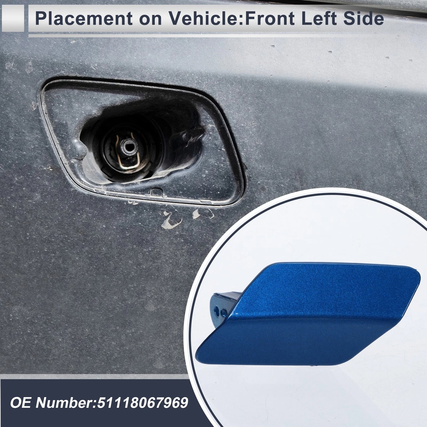 Front Left Side Bumper Headlight Washer Nozzle Cover Cap for BMW 320i Blue