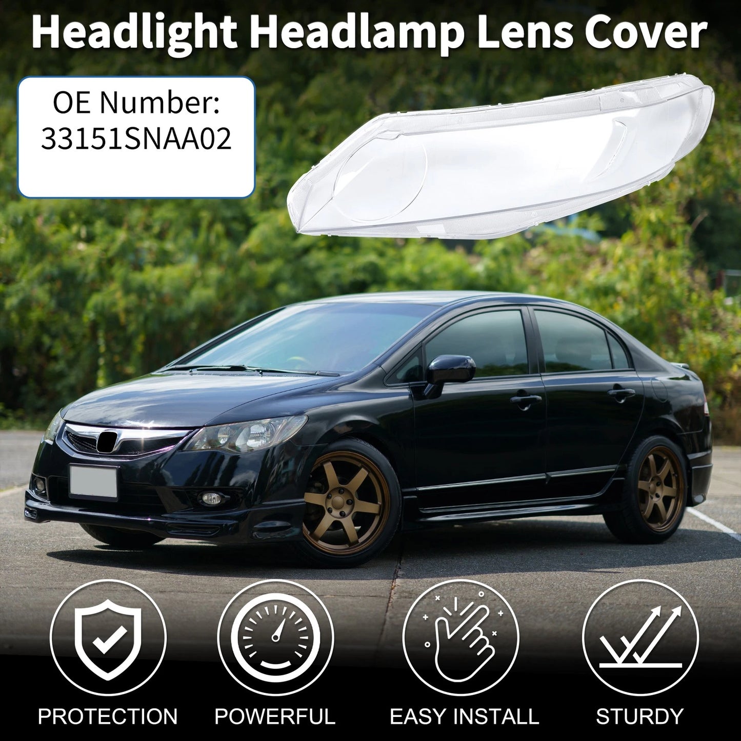 Front Left Headlight Lens Cover for Honda Civic (2006-2011)