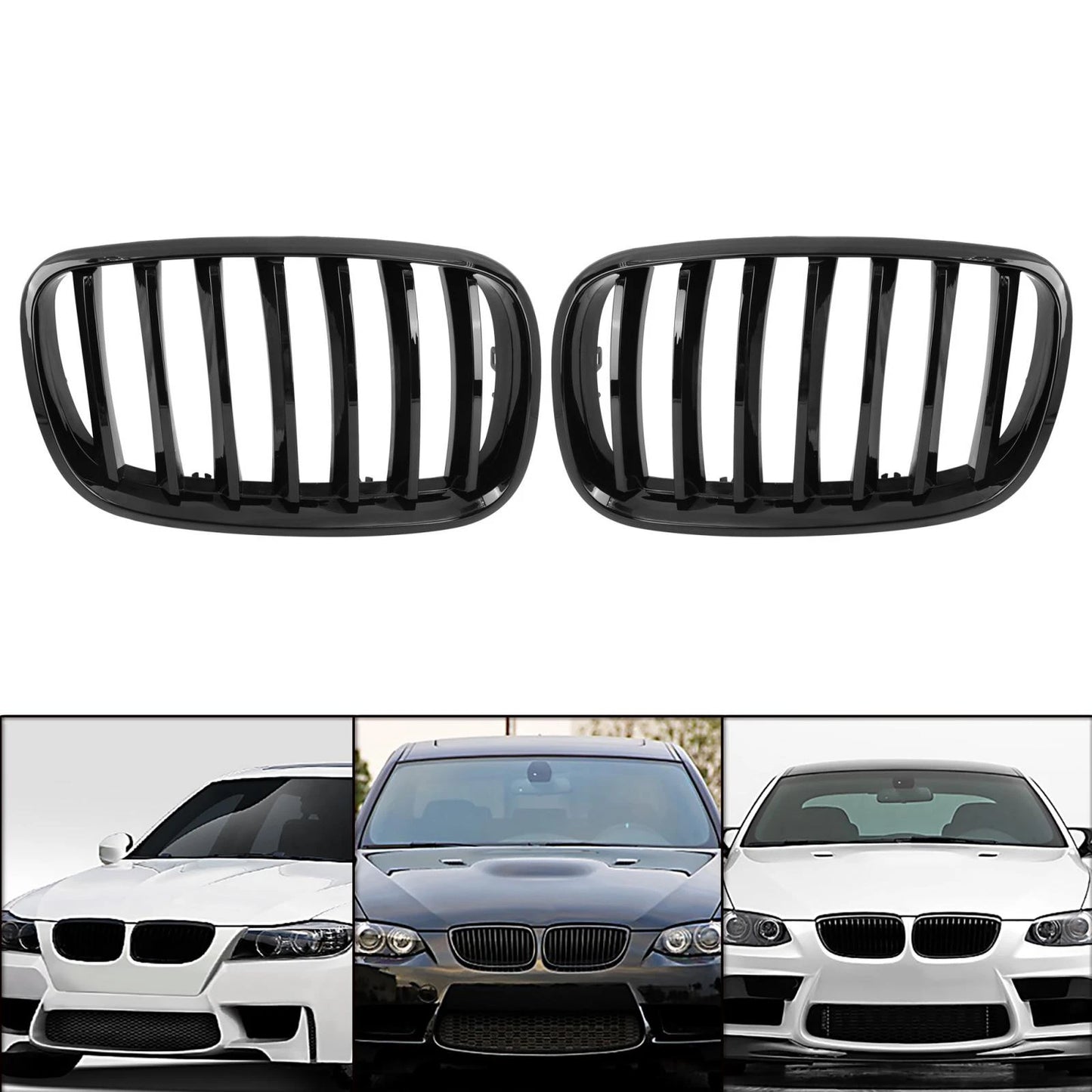 Front Upper Bumper Grille for BMW X5 4 Doors Glossy Black Signal Slats (2000-2006)