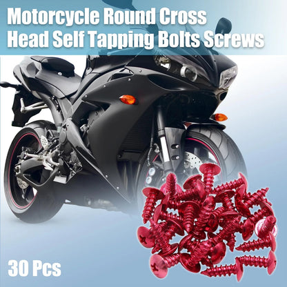 30pcs Round Cross Head Self Tapping Bolts Screws for Motorcycle Car