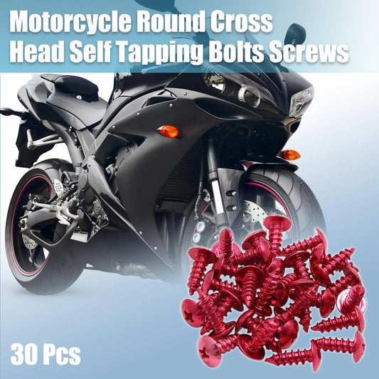 30pcs Round Cross Head Self Tapping Bolts Screws for Motorcycle Car