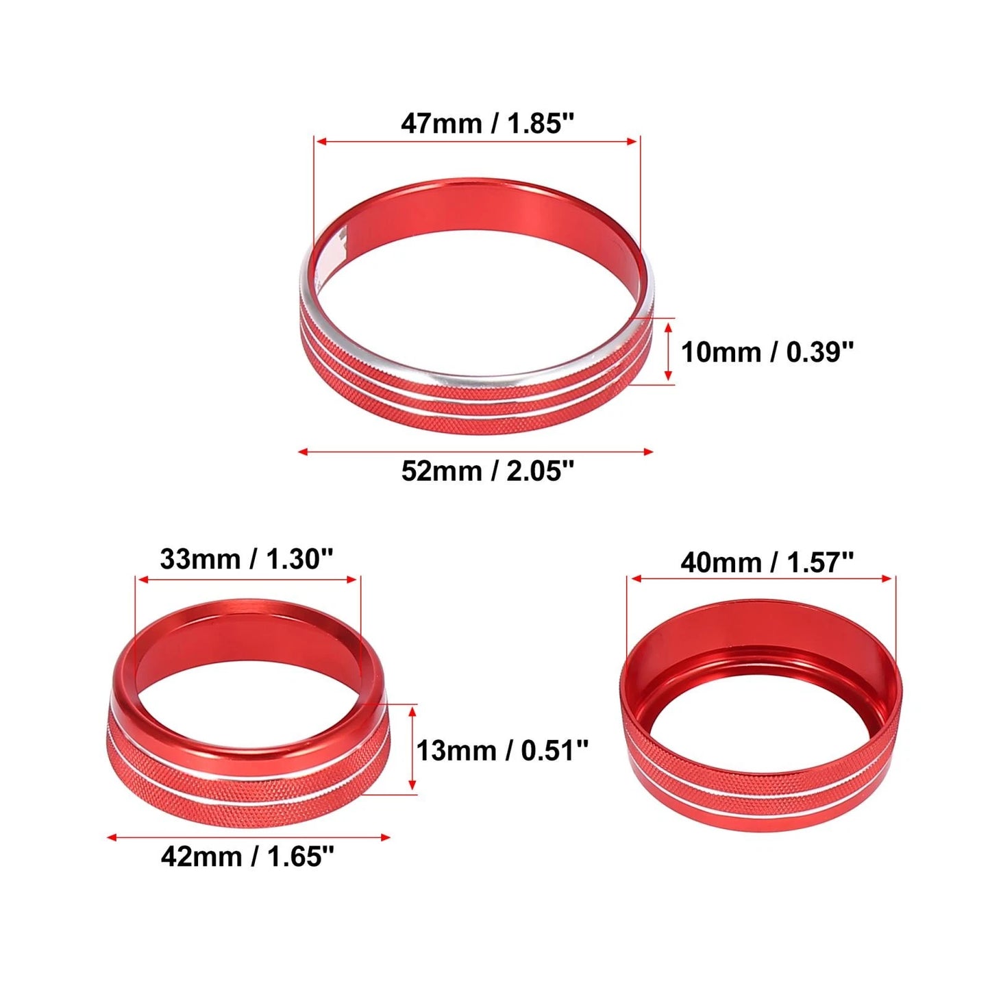 3 x Car Headlight Volume Tune Knob Covers for Ford Mustang (2015-2020) Red