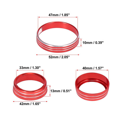 3 x Car Headlight Volume Tune Knob Covers for Ford Mustang (2015-2020) Red