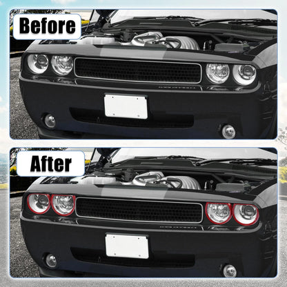 4 x Red Headlight Cover Decor Rings for Dodge Challenger (2015-2021)