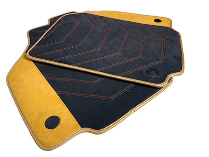 Black Floor Mats for Ferrari 458 Spider with Tan Alcantara (2010-2015)