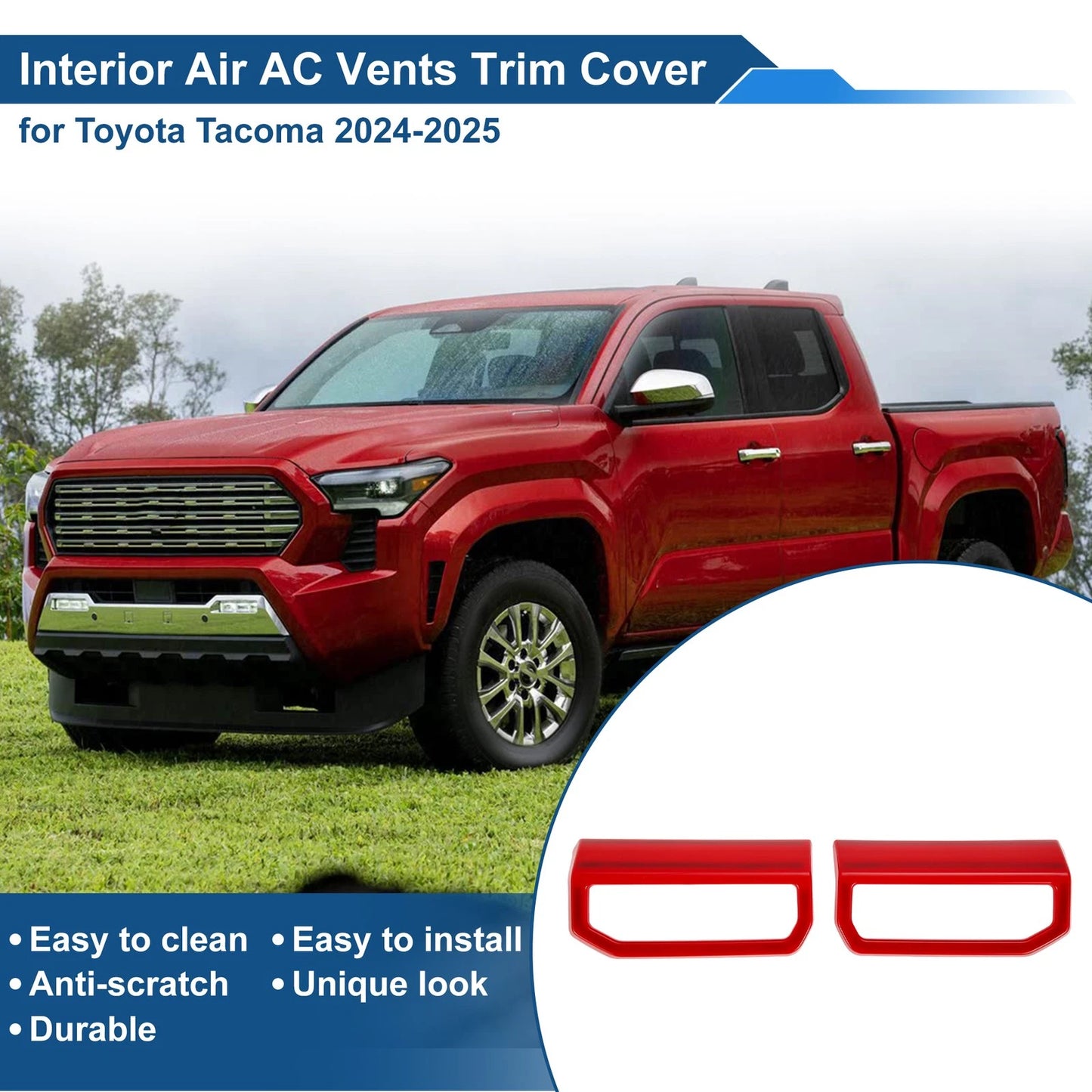 Air Condition Outlet Vent Trim Cover Frame for Toyota Tacoma (2024-2025)  Red