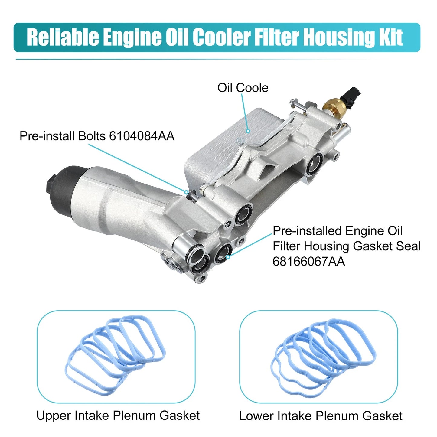 Aluminum Engine Oil Cooler Filter Housing for Dodge Ram Jeep (2002-2023)