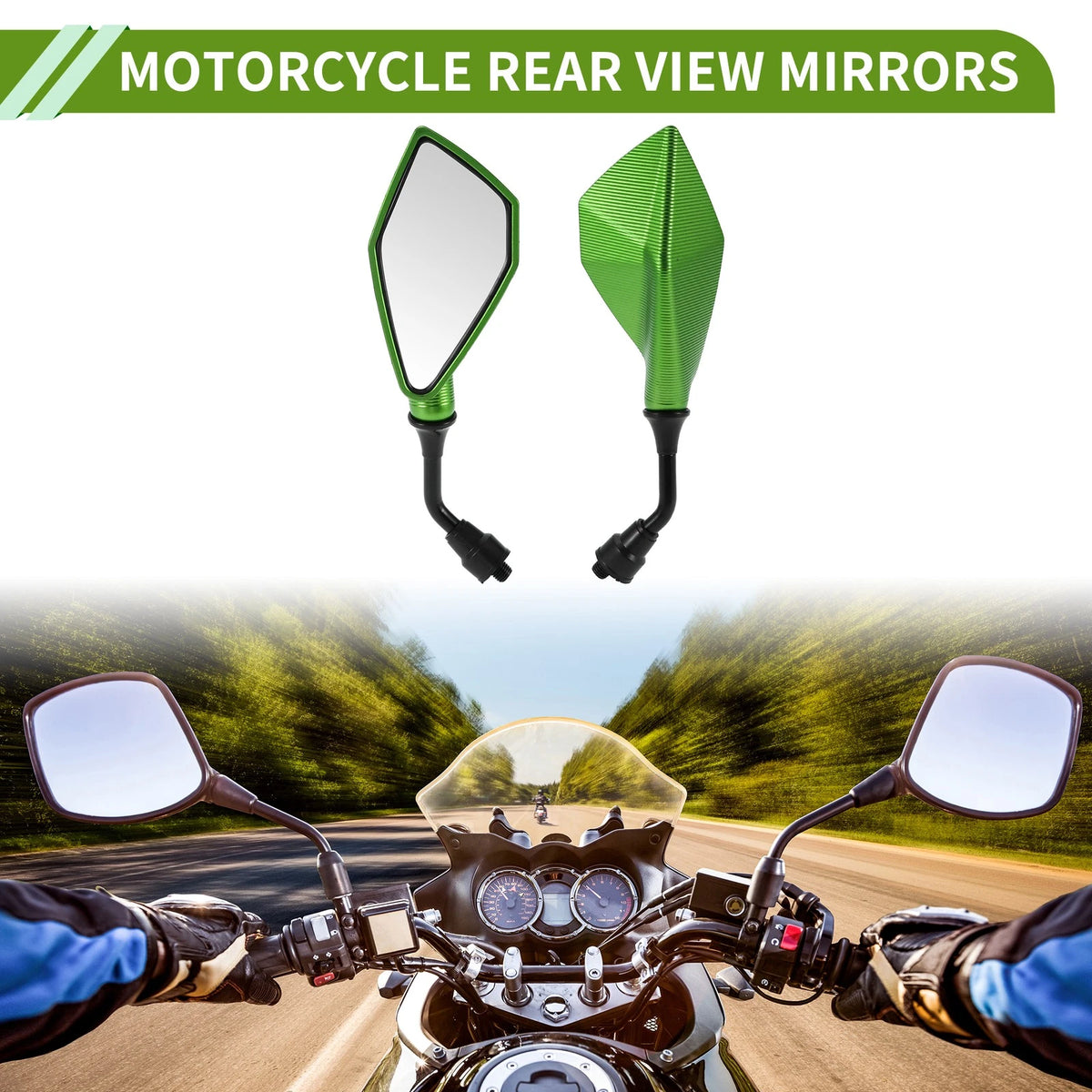 M10 / 1 Set / Rear View Mirrors Polygonal Shape Green Iron Plastic for M10