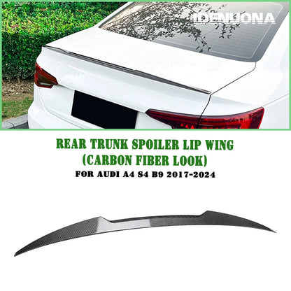 1pc Carbon Look Rear Boot Spoiler Lip for Audi A4 S4 B9 (2017-2024)