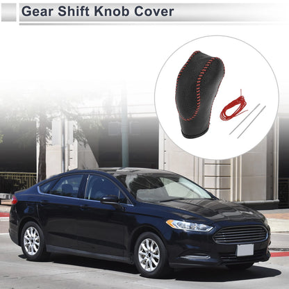 Car Pebbled Gear Shift Knob Cover 1 x Black Red Faux Leather for Ford Fusion