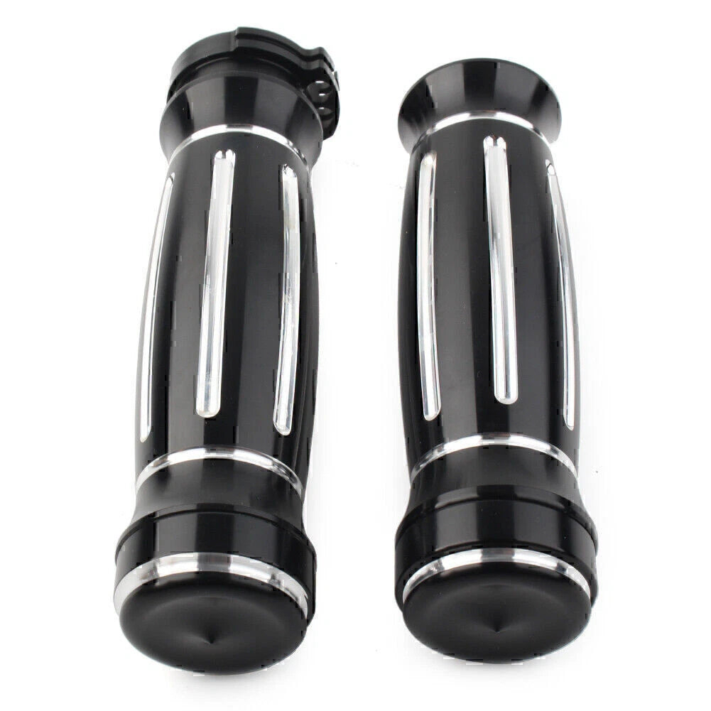 Black CNC Billet Aluminum 1" Handlebar Grips for Harley Touring