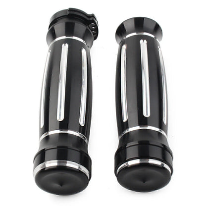 Black CNC Billet Aluminum 1" Handlebar Grips for Harley Touring
