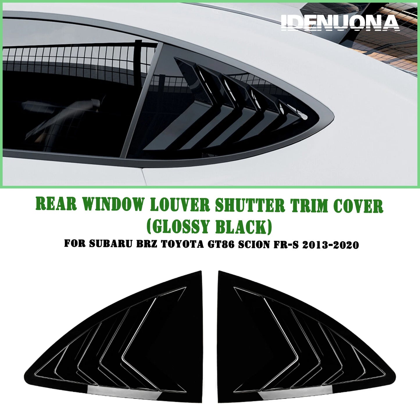 2 x Gloss Black Rear Side Window Louvers for Toyota GT86, Subaru BRZ (13-20)