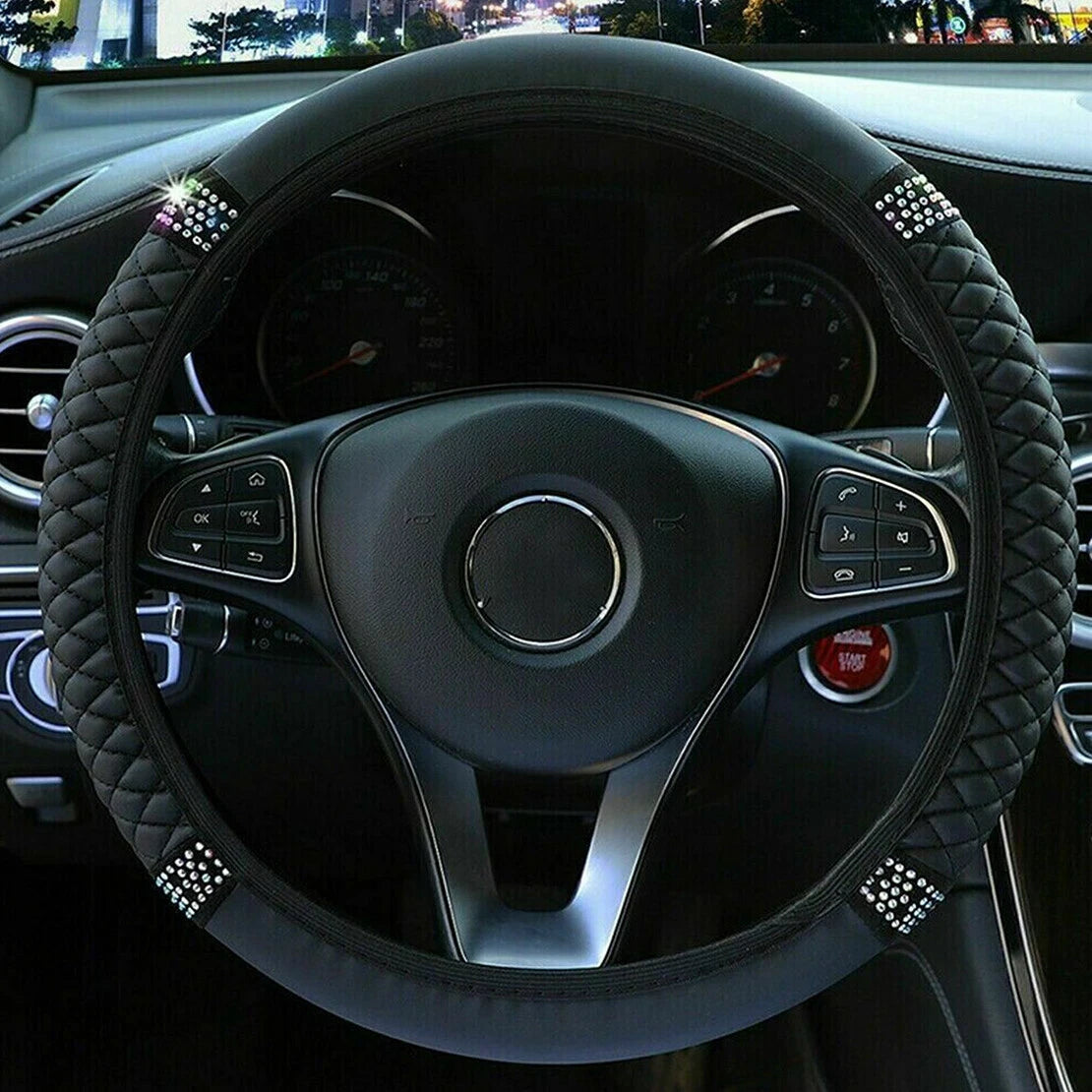 15" Universal Diamond Steering Wheel Cover for Car Accessories Black