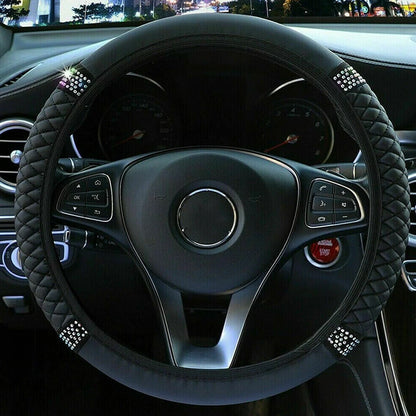 15" Universal Diamond Steering Wheel Cover for Car Accessories Black