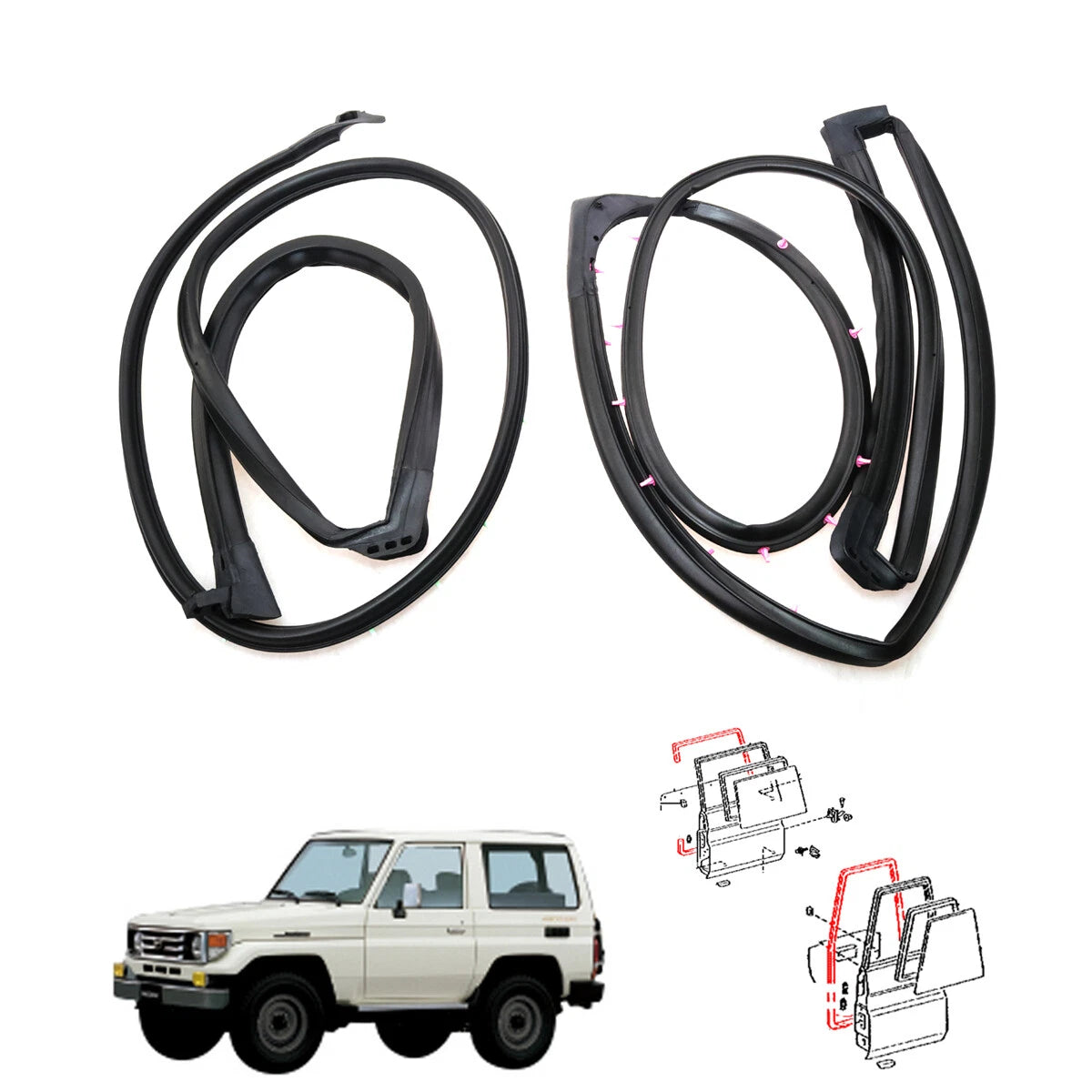 RR Door Weatherstrip Set for Toyota Land Cruiser Hardtop 1990-2021