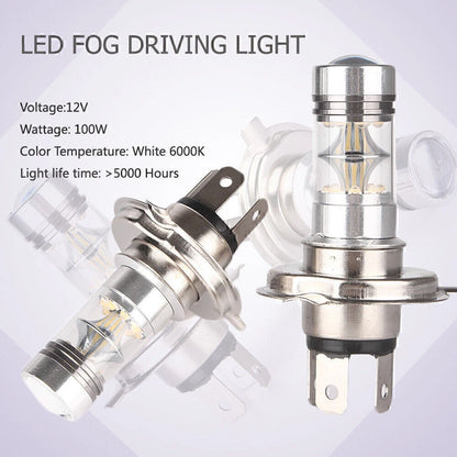 1800LM 6000K H4 100W White LED Fog Daytime Light Bulbs for Car