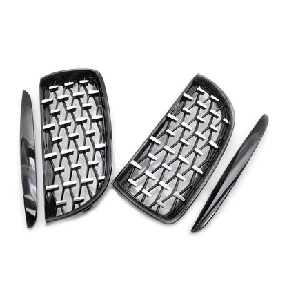 Front Frame & Chrome Grille for BMW E90 2005-2008 Black Pair