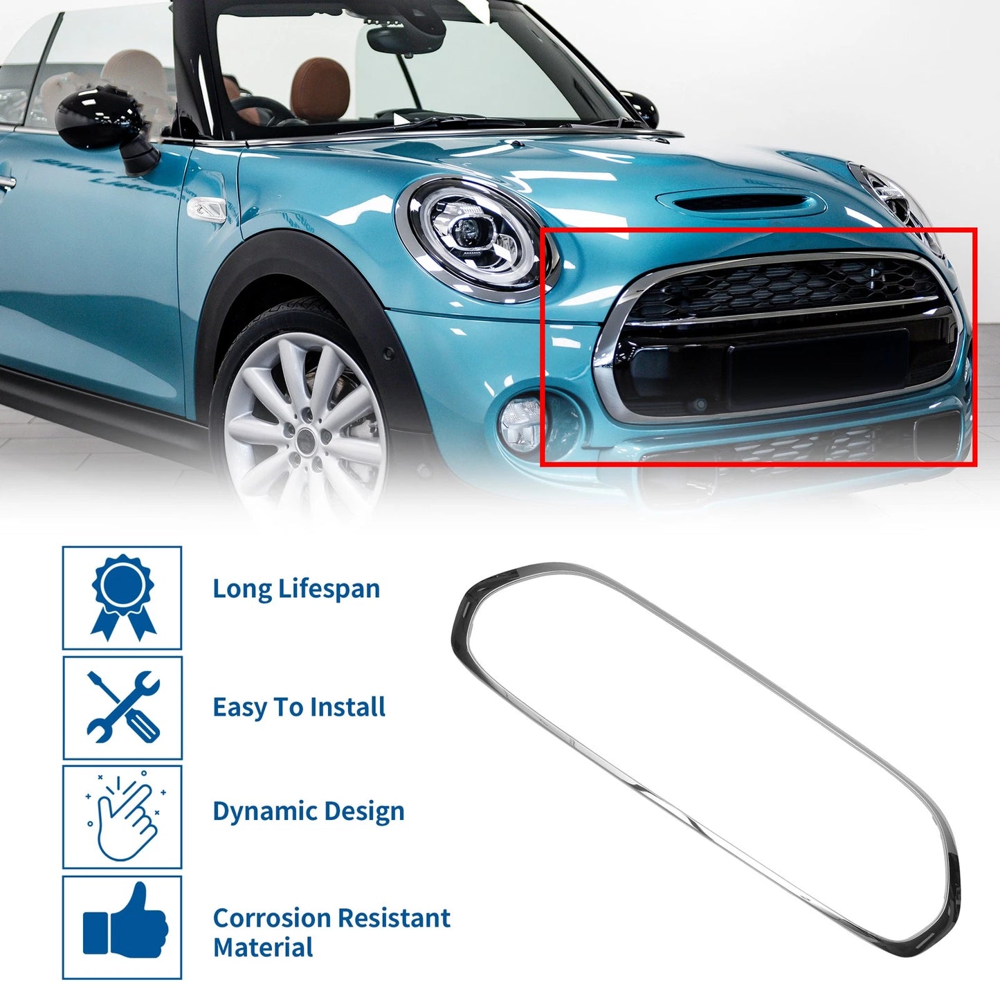 Front Lower Grille Trim for MINI F55 (2014-2021) Chrome Silver Tone