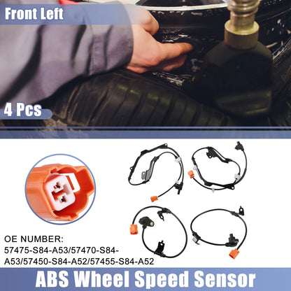 4pcs Front Rear Left Right ABS Sensor for Honda Accord (1998-2002)
