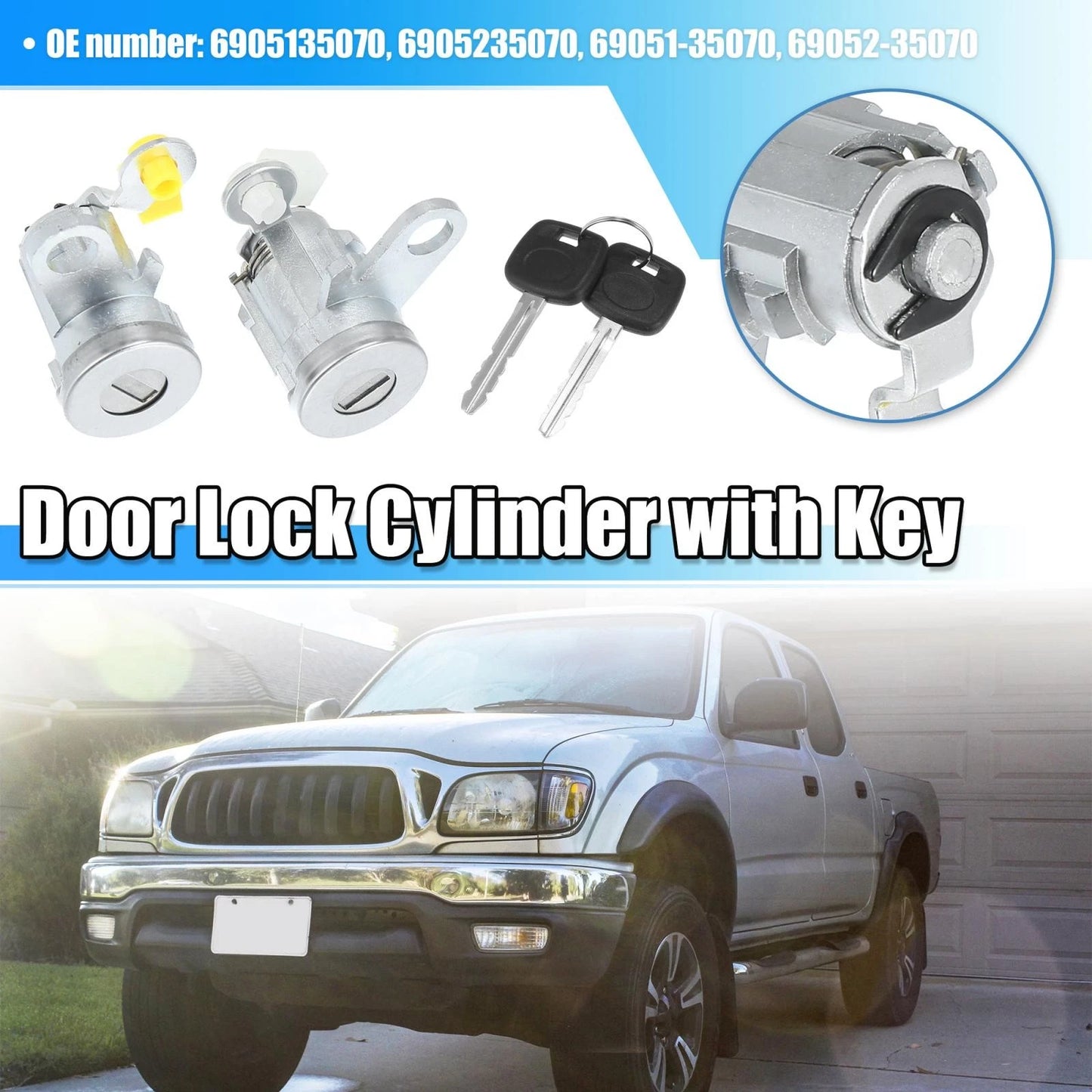 Door Lock Cylinder Set w/ 2 Keys for Toyota Tacoma (1995-2004)