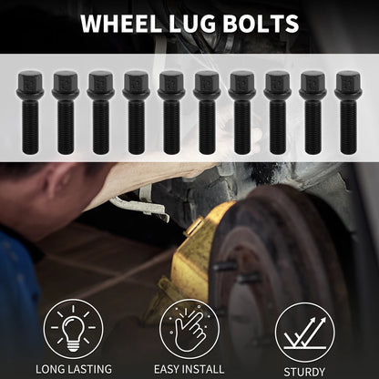 10 x M14x1.5mm Ball Seat Wheel Lug Bolts 45mm Shank for Volkswagen Porsche