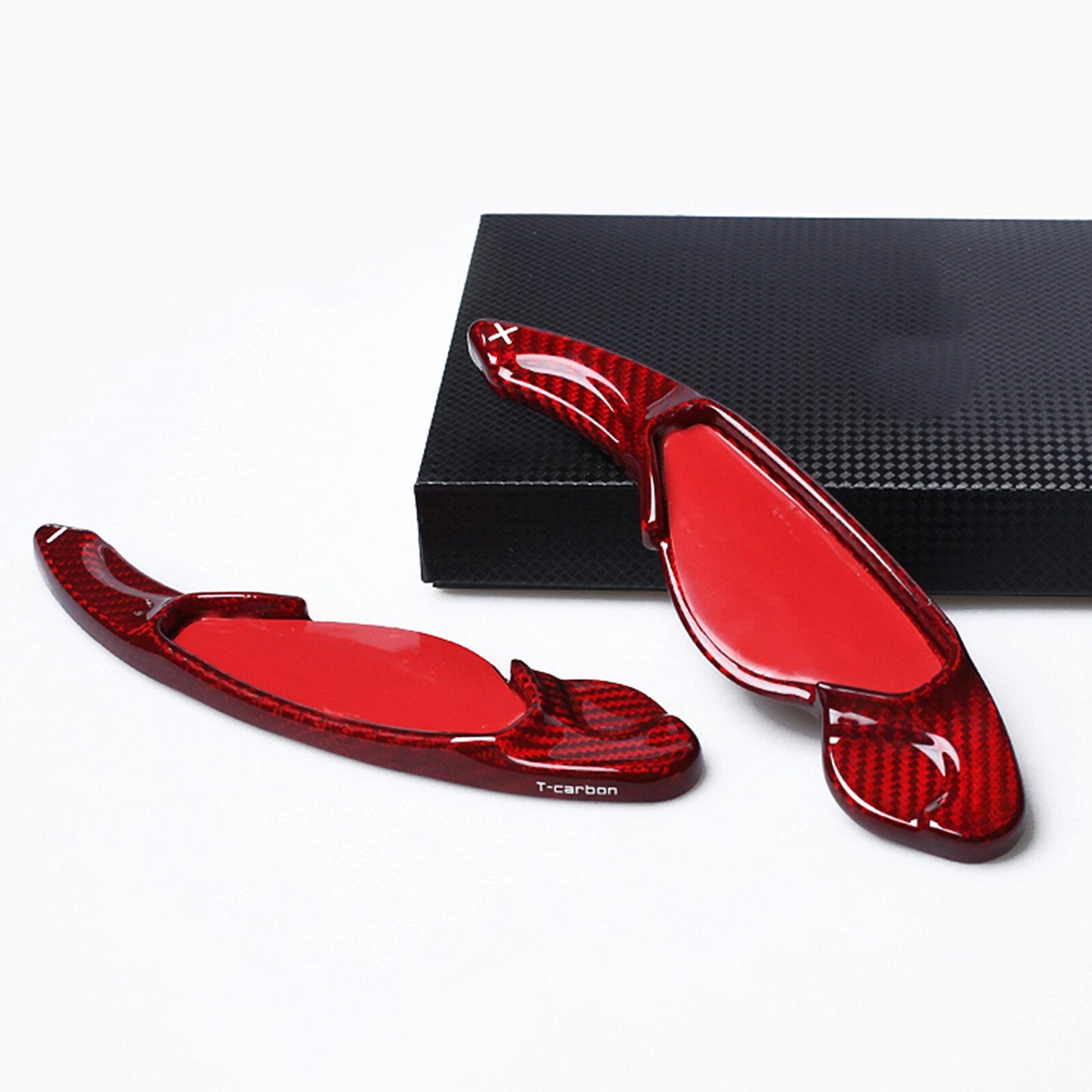 2 x Red Carbon Fiber Shift Paddle Extensions for Jaguar XF XJ XE XFL (2016-2023)