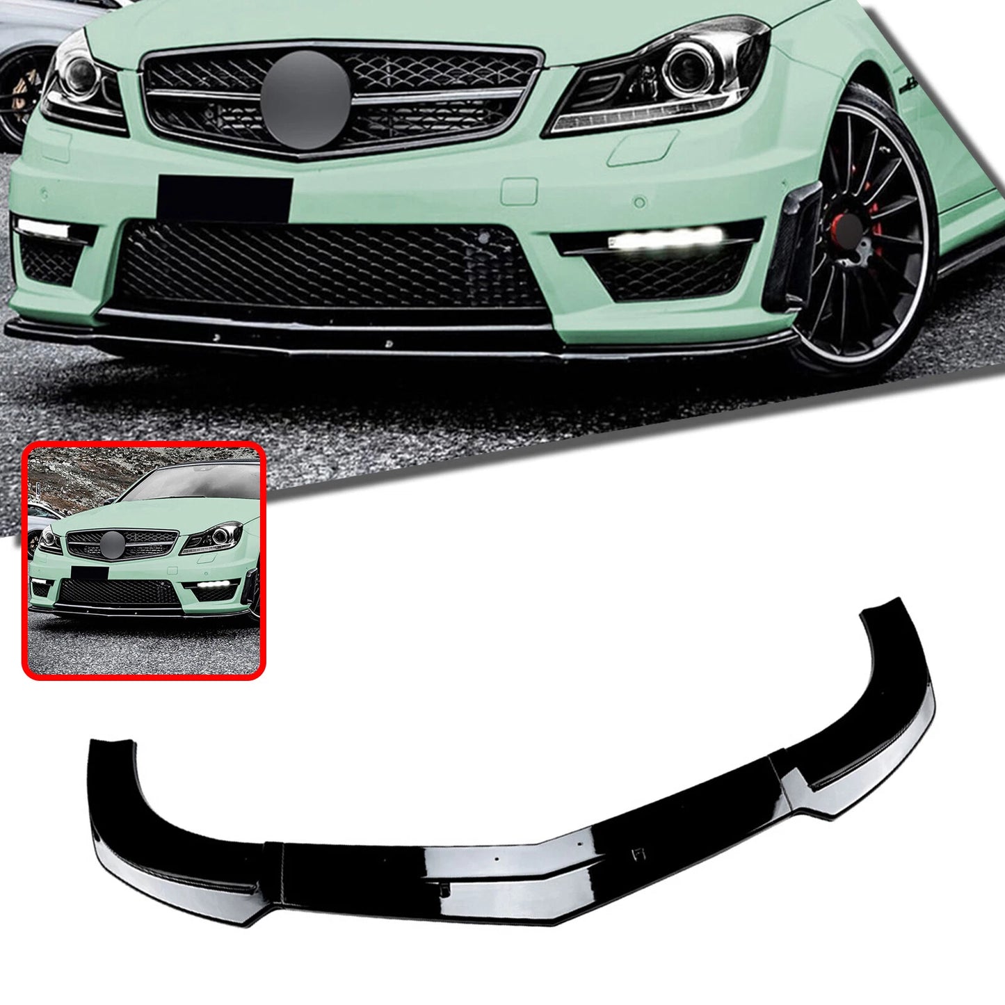 Gloss Black Front Spoiler Lip for Benz C Class C63 AMG (2011-2014)