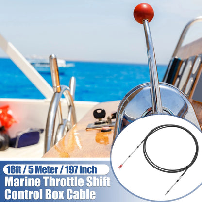 2 x 16ft 197 Inch Marine Throttle Shift Control Box Cable with Clevis Black