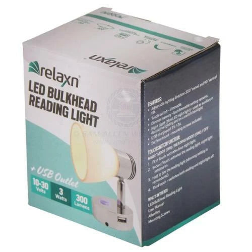 Caravan Boat Bulkhead Light LED with USB Outlet Chrome/White