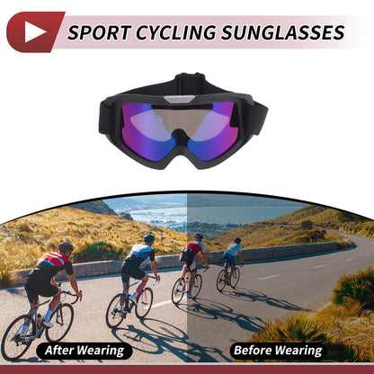 Motorcycle Riding Goggles Blue Purple Lens Black Frame PC Cycling Sunglasses
