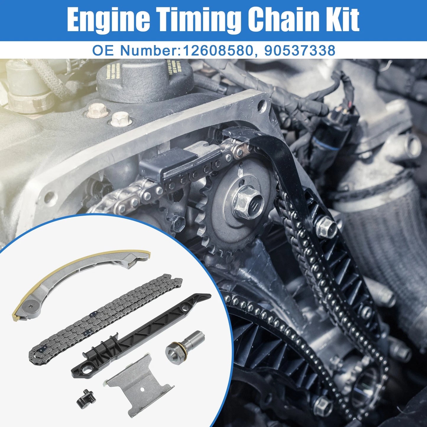 1x Timing Chain Kit for Chevy Metal Plastic Silver Tone Black