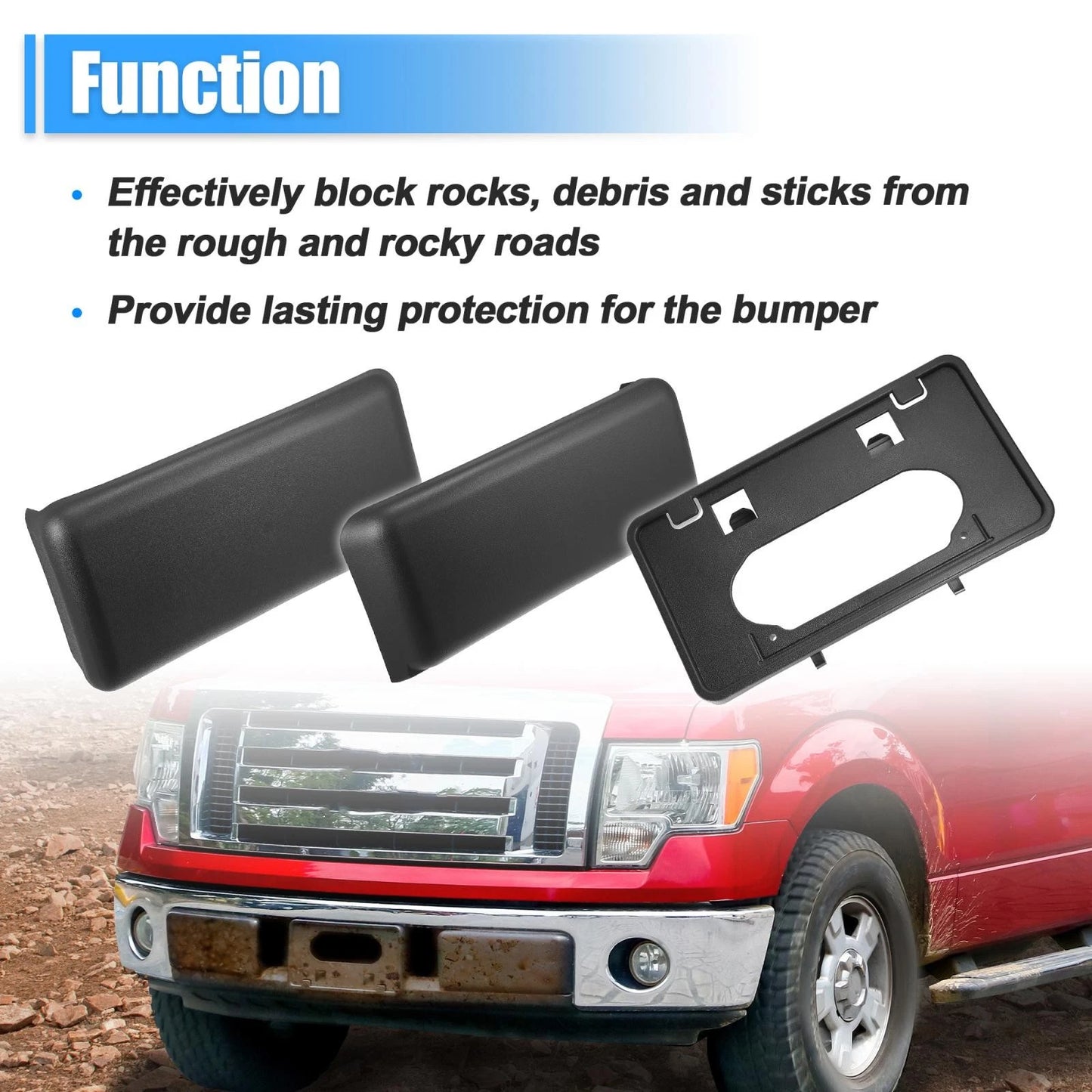 Bumper Guards Pads License Plate Frame Bracket for Ford F-150 (2009-2014)
