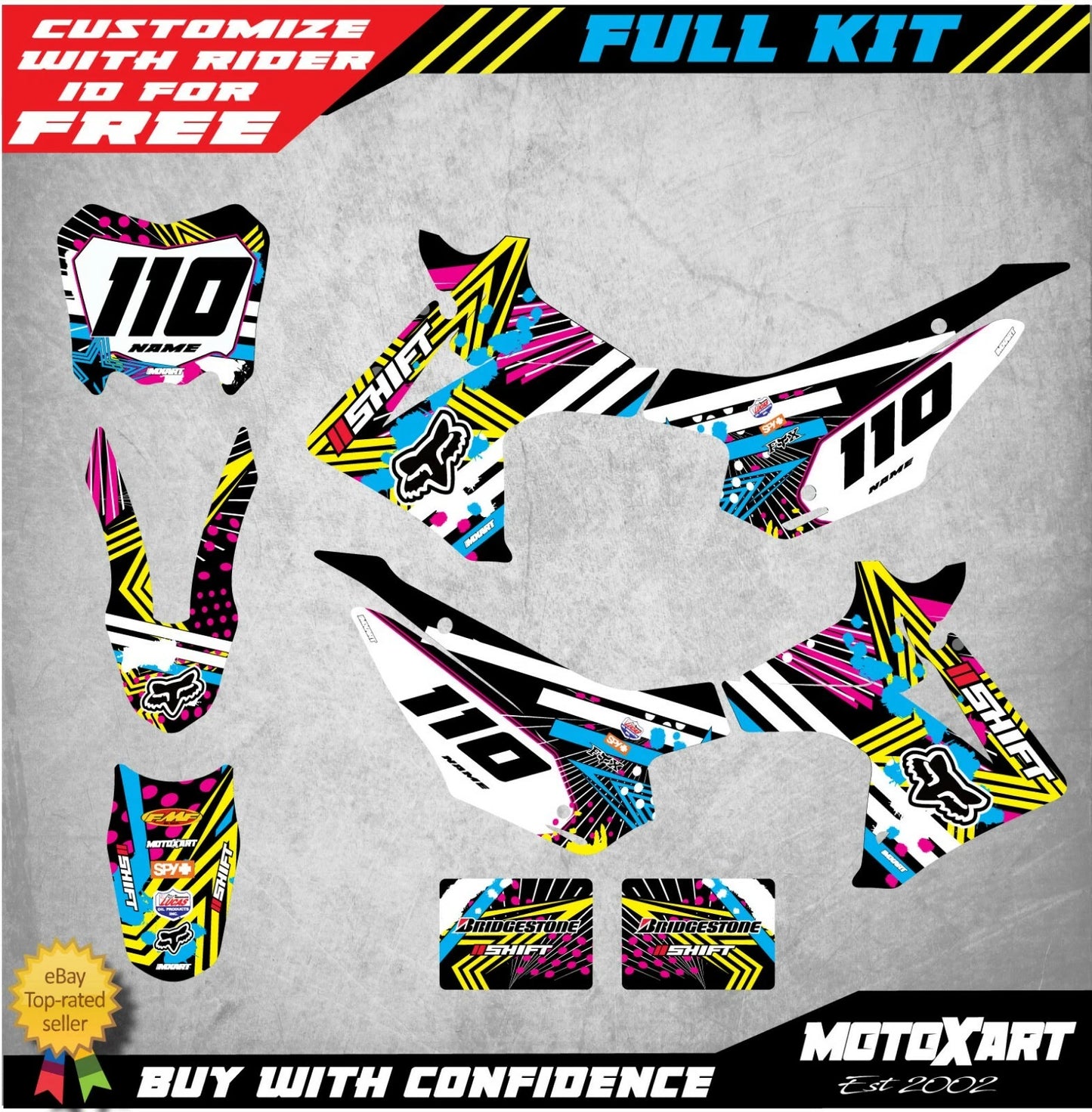 Custom Graphics Full Kit for Honda CRF 110 (2013-2018) PINNED STYLE Stickers