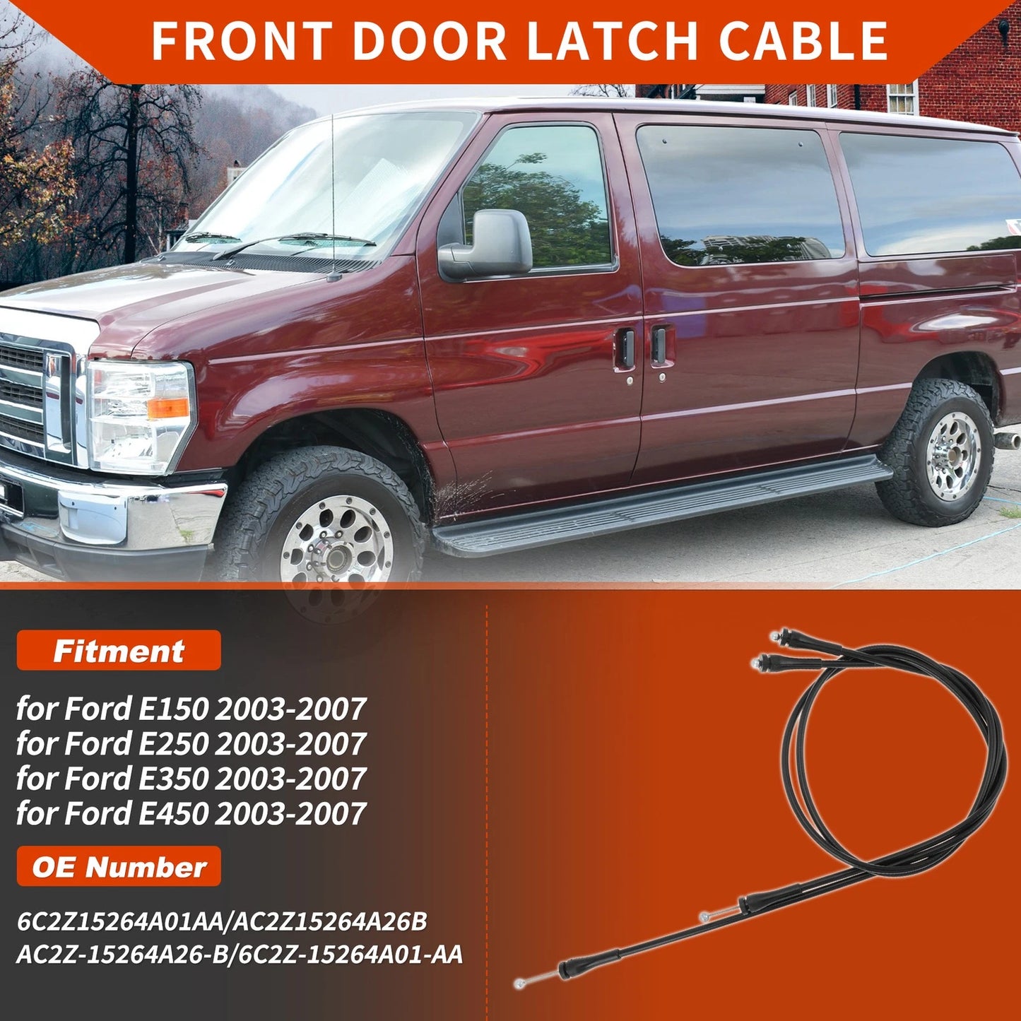 2 x Cargo Door Latch Release Cables for Ford E150 E250 E350 (2000-2014)