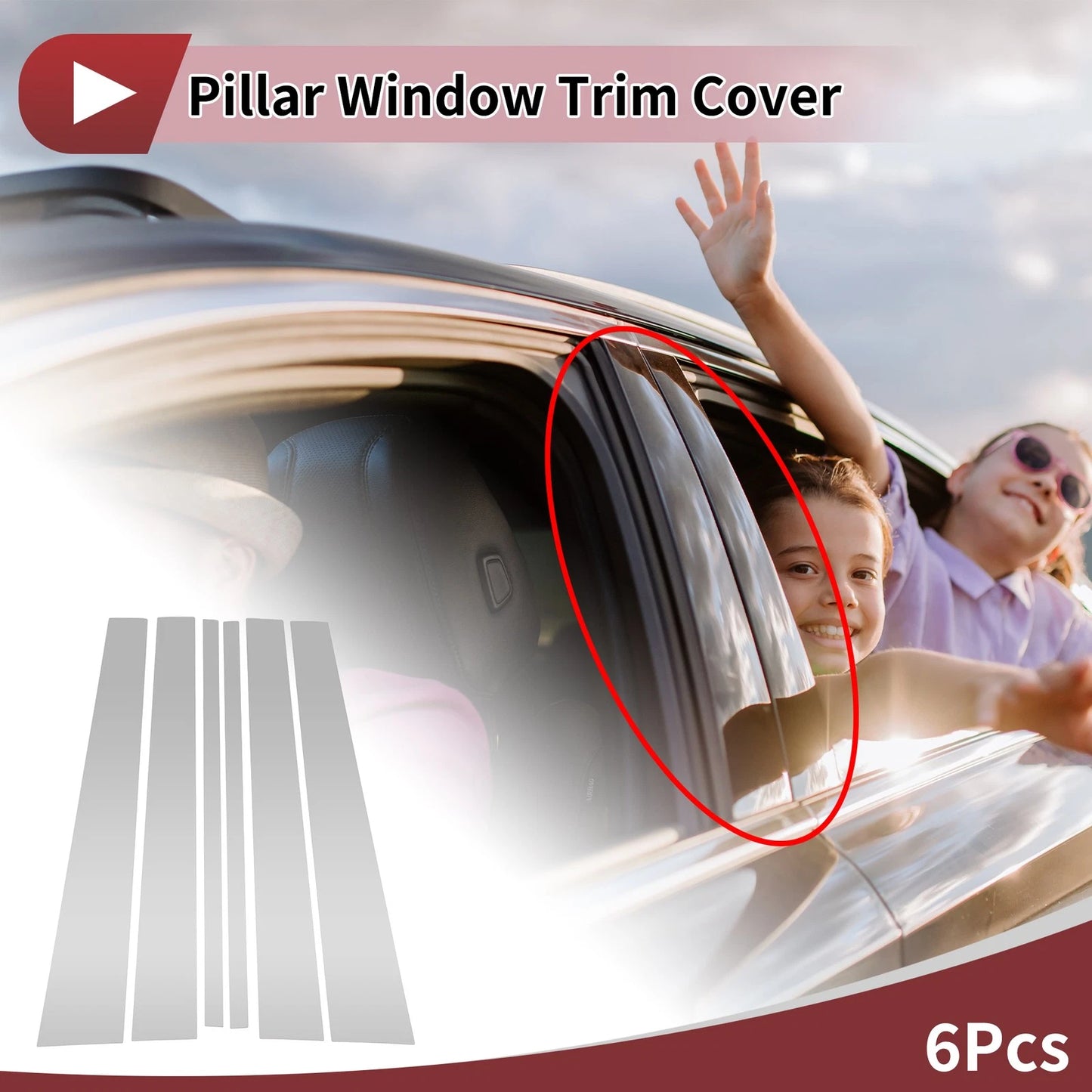 6 Pcs Door Pillar Window Trim for Ford Expedition (1997-2016) Chrome Silver