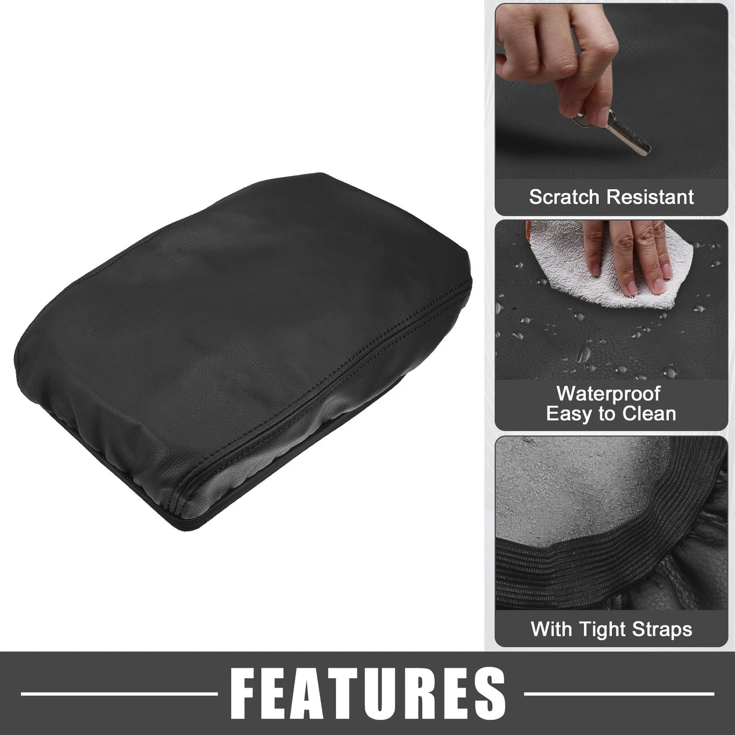 Center Console Armrest Cover for Toyota Highlander 2008-2013 Faux Leather Black