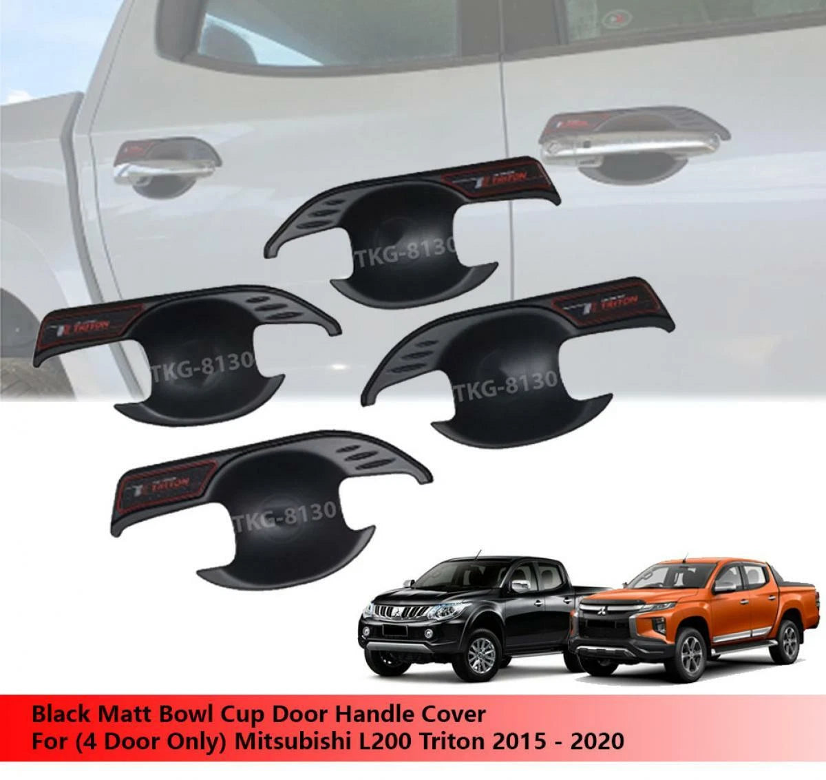 4 x Black Door Handle Bowl Trim for Mitsubishi L200 Triton (2015-2020)