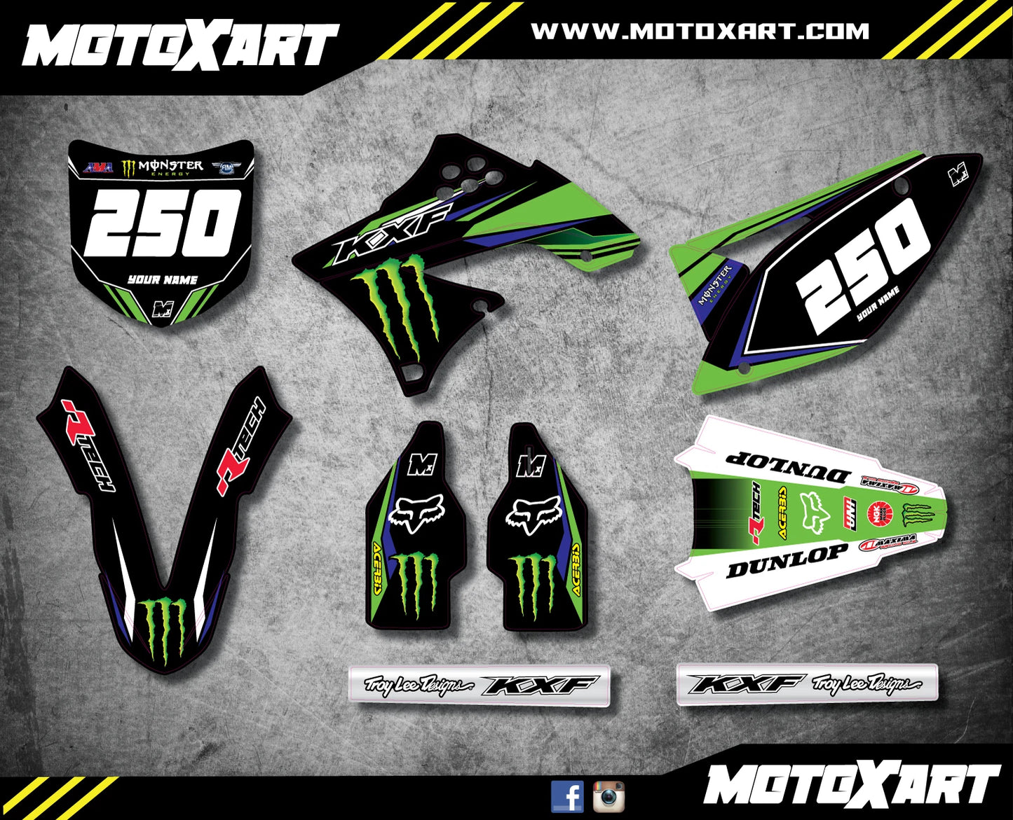 Full Graphics Kit Decals for KXF 250 (2009-2012) - SURGE Style