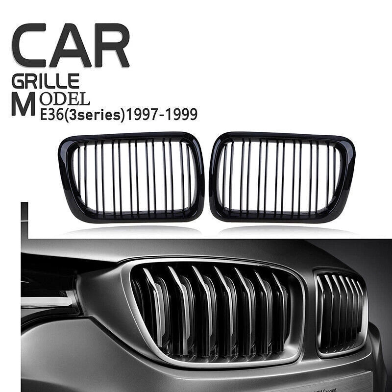 Gloss Black Front Kidney Grille Cover for BMW 3 Series E36 M3 (1997-1999)