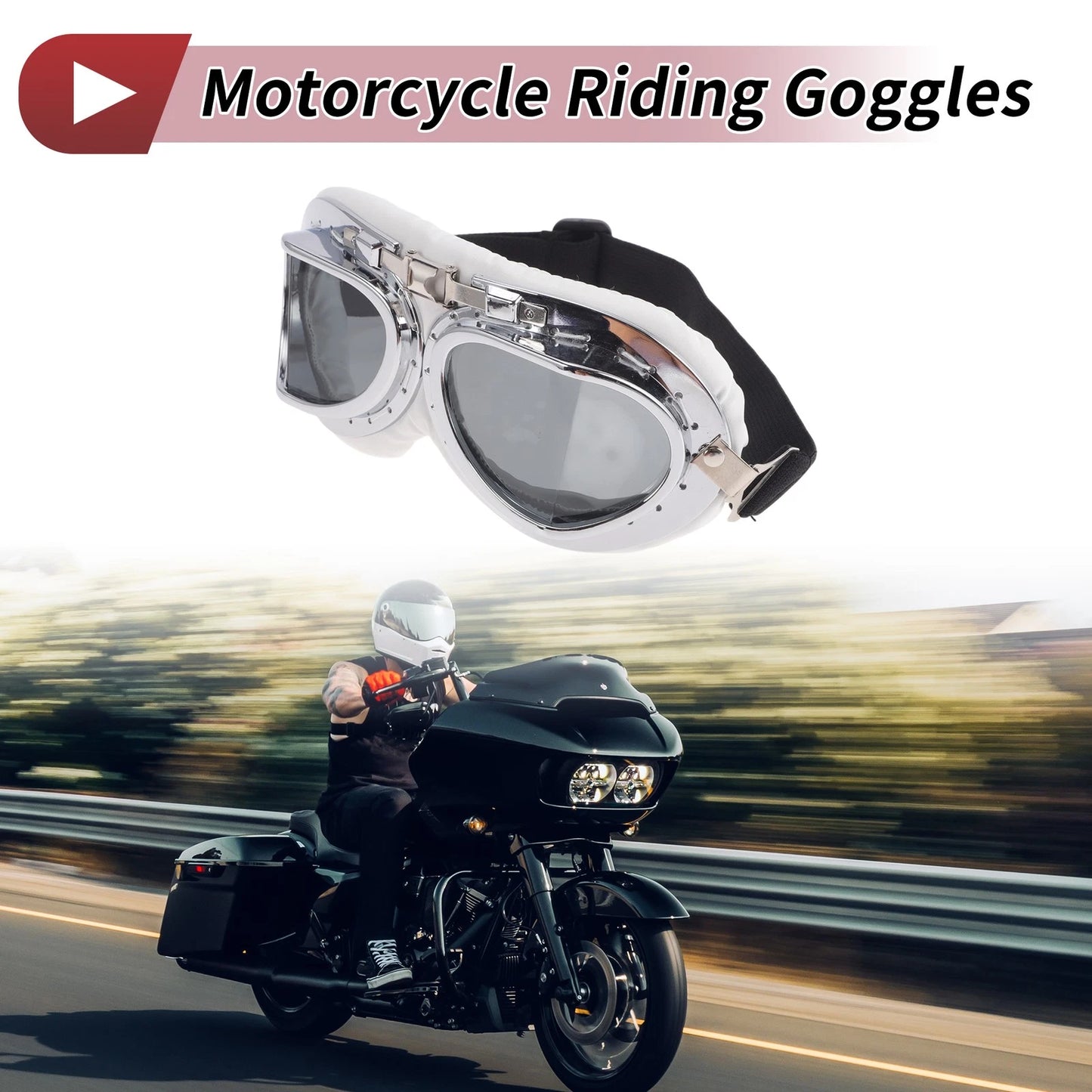 Motorcycle Riding Goggles Deep Gray Lens White Frame PC PU Sponge for Motorcycle