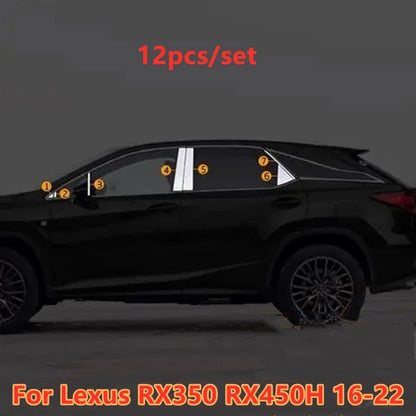 14 pcs Stainless Side Window Pillars Post Cover Trim for Lexus RX350 RX450H (2016–2022)