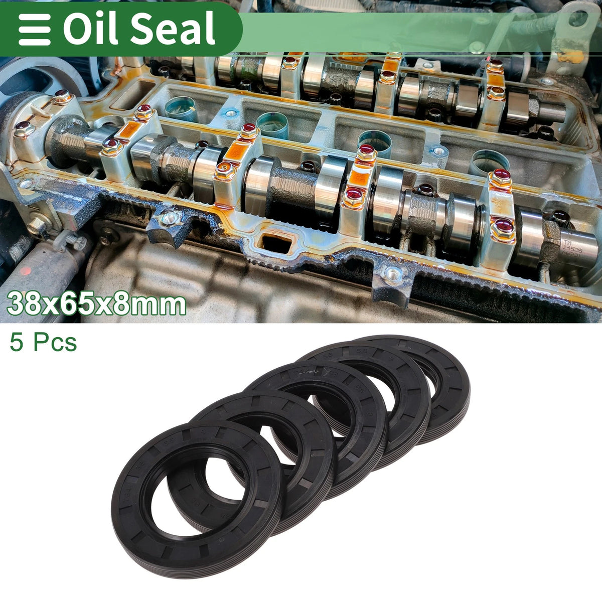 Oil Seal NBR Rubber 38x65x8mm High Pressure Black 5 Pcs