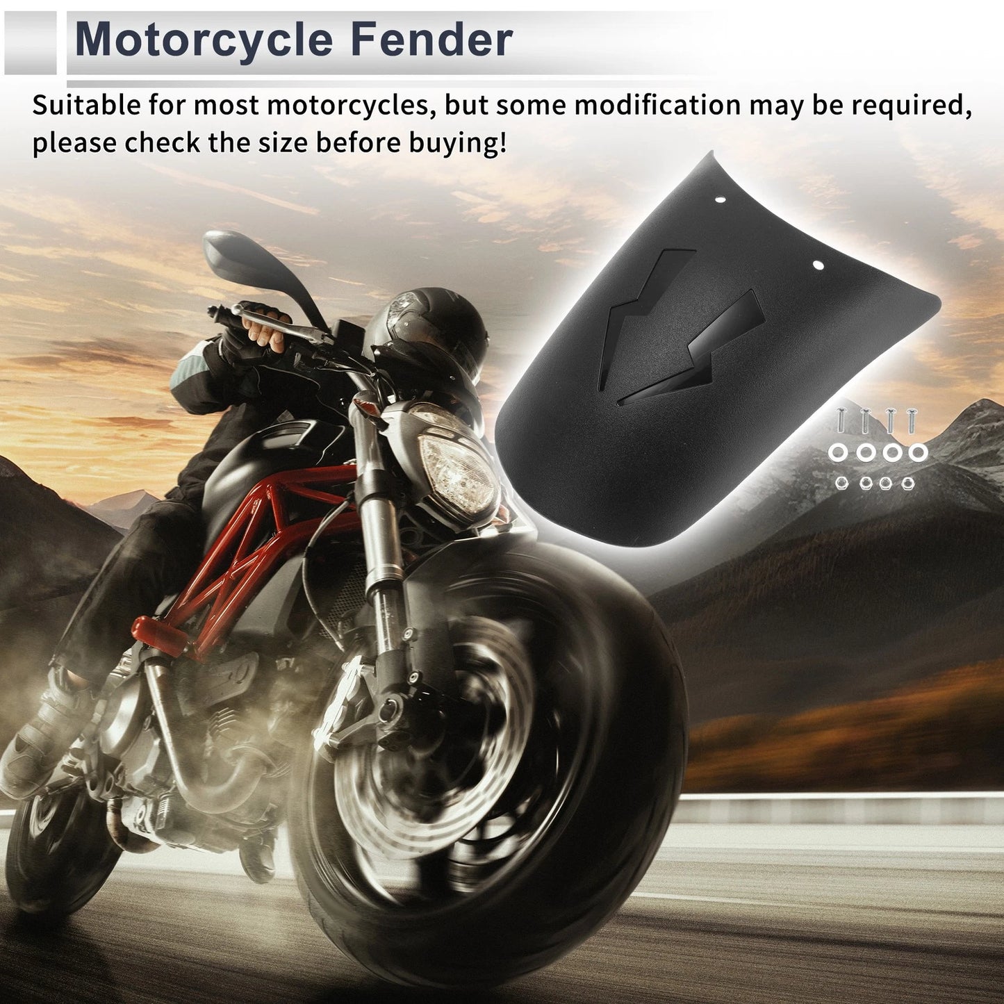Plastic Motorcycle Fender Front 1 Set Black 22x11cm