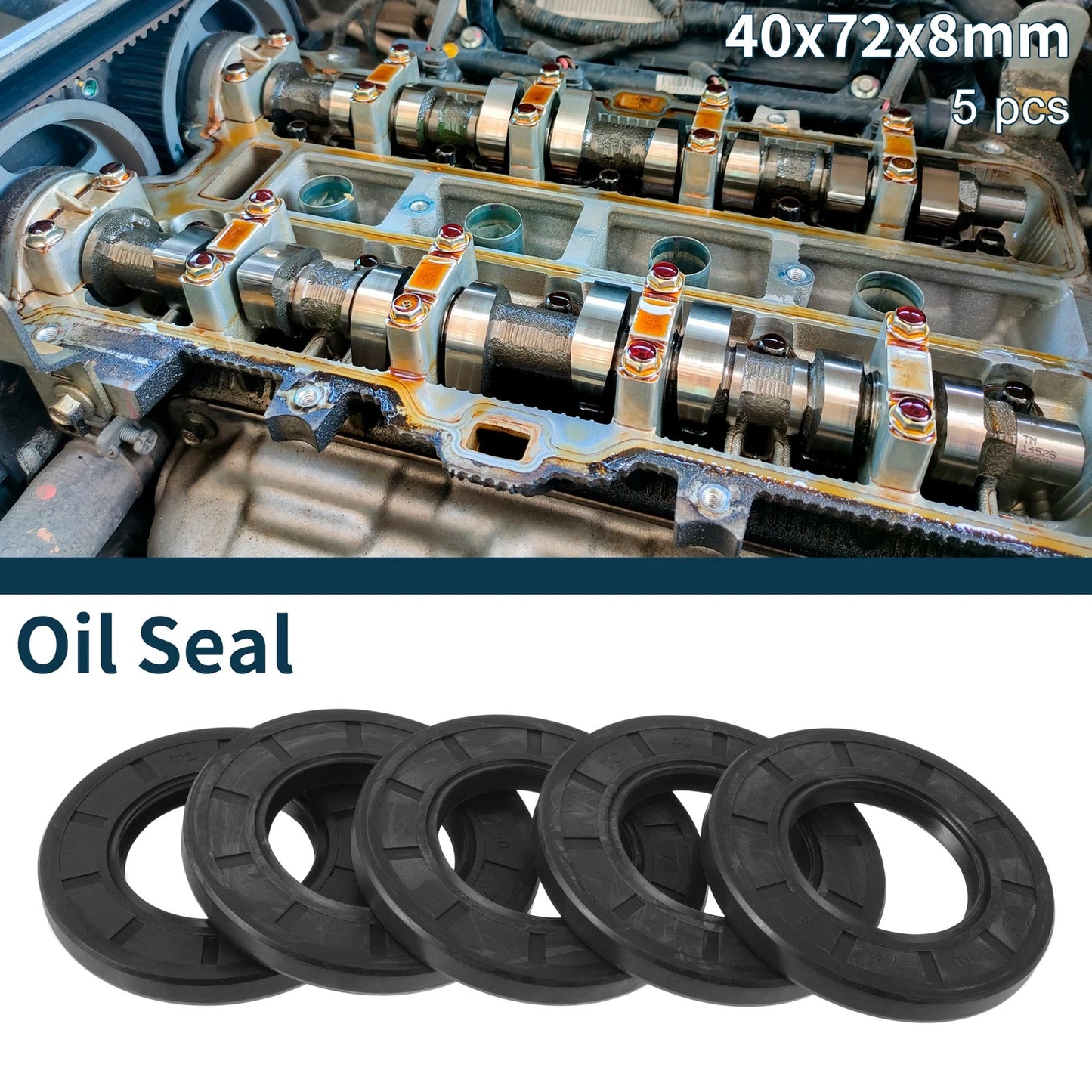 Oil Seal 40x72x8mm Black 5Pcs NBR Rubber Seal Ring Rotary Shaft