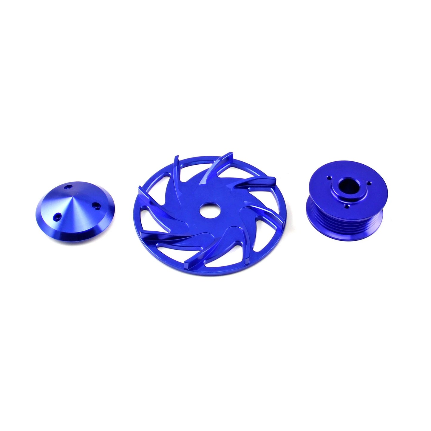 6 Groove Serpentine Blue Billet Alternator Pulley & Fan for Chevy Ford