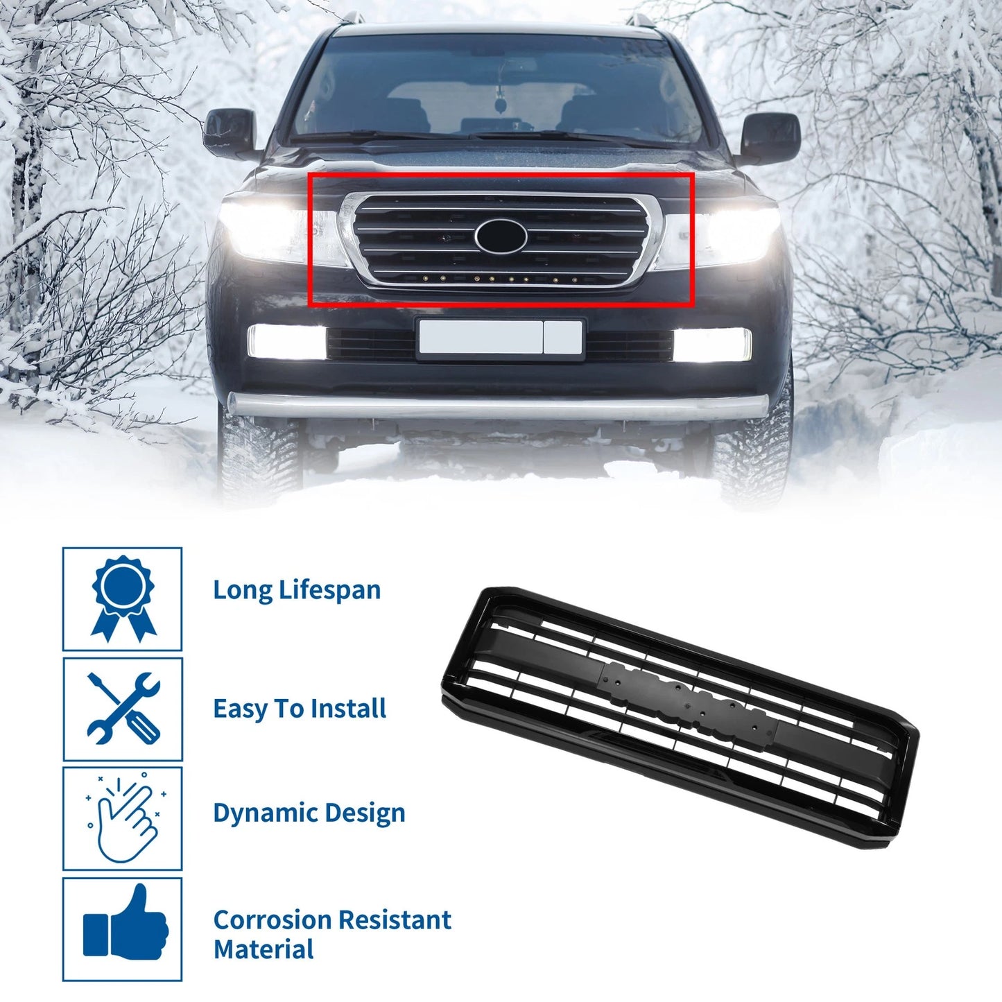 Front Upper Bumper Grille for Toyota Land Cruiser (2007-2012) Black