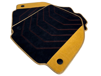 Black Floor Mats for Ferrari 488 GTB 2015-2022 with Tan Alcantara