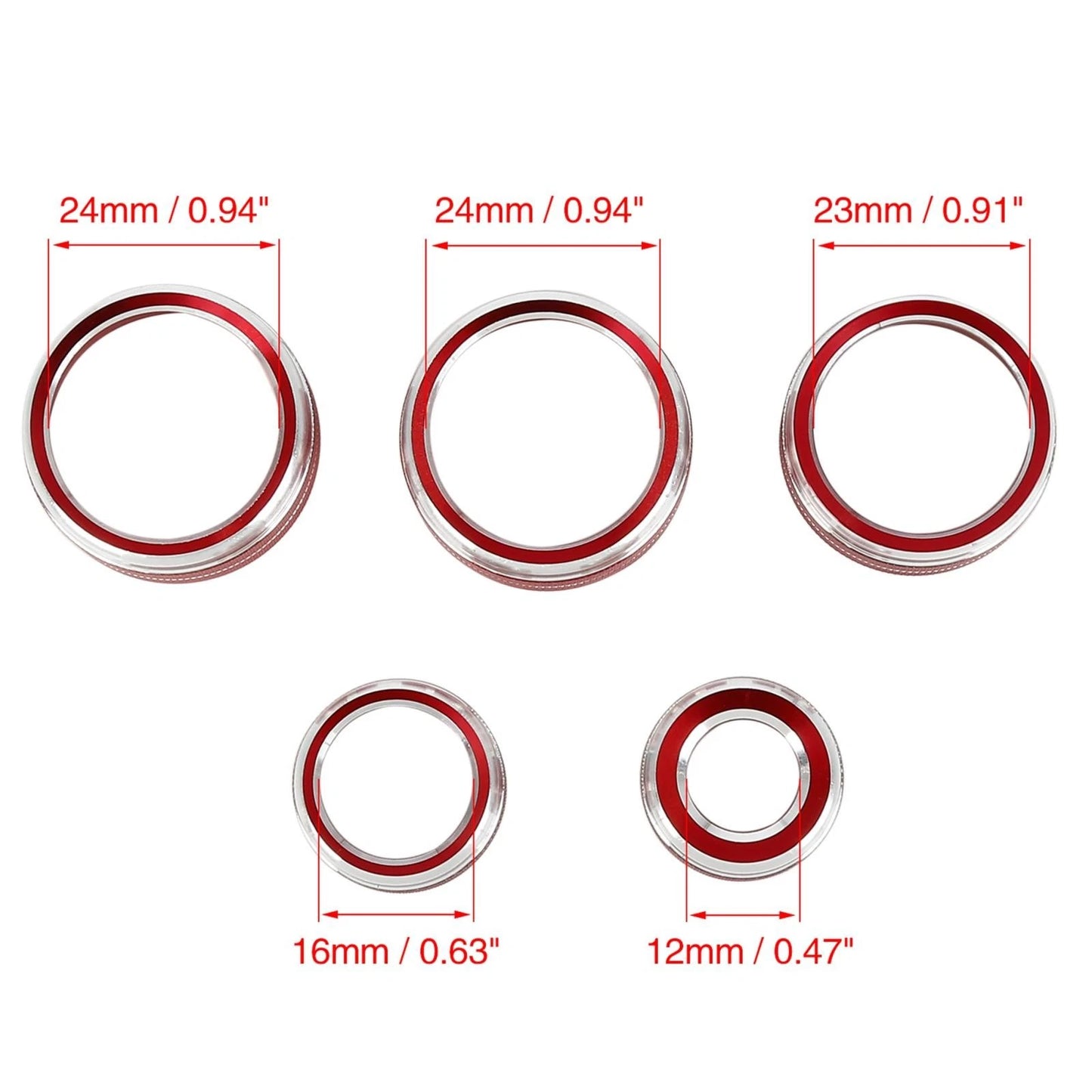 5x / Red AC Climate Control Knob Ring Trim Cover for Toyota Camry (2018-2020)